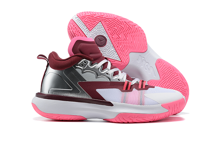 2021 Air Jordan Zion I White Silver Wine Red Pink Basketball Shoes